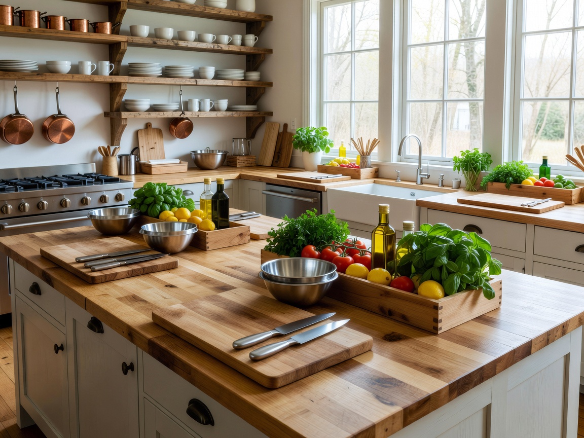 Bright welcoming kitchen workspace prepared for culinary education and hands-on practice