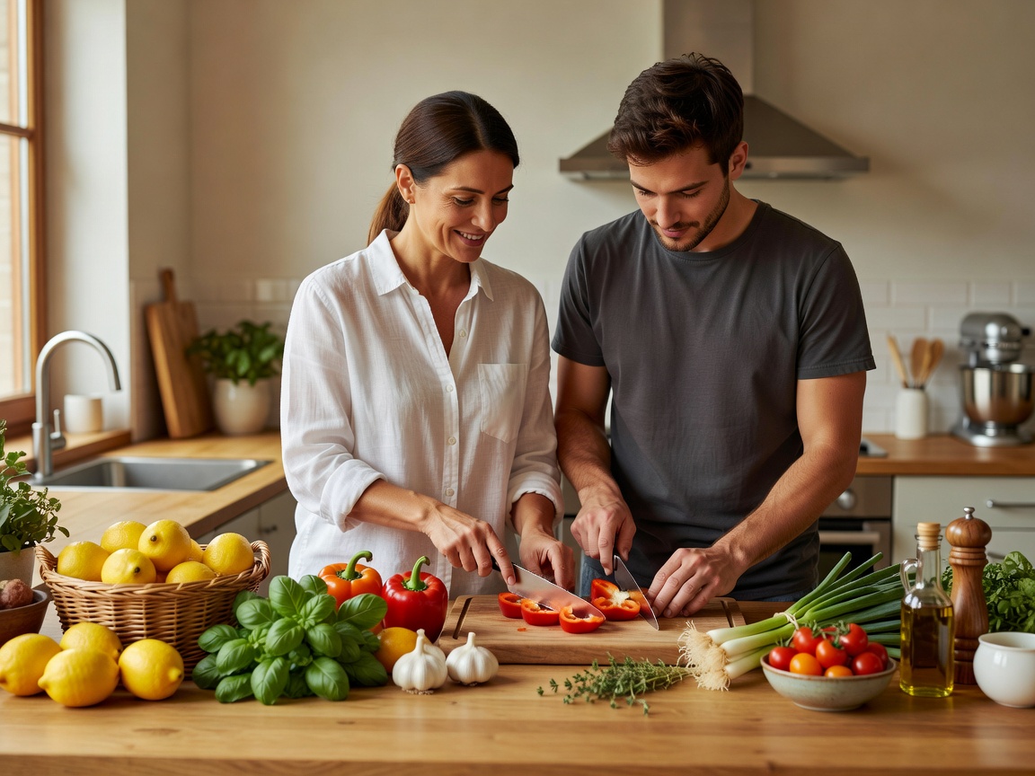 Private cooking lesson at a kitchen counter with hands-on guidance and fresh ingredients